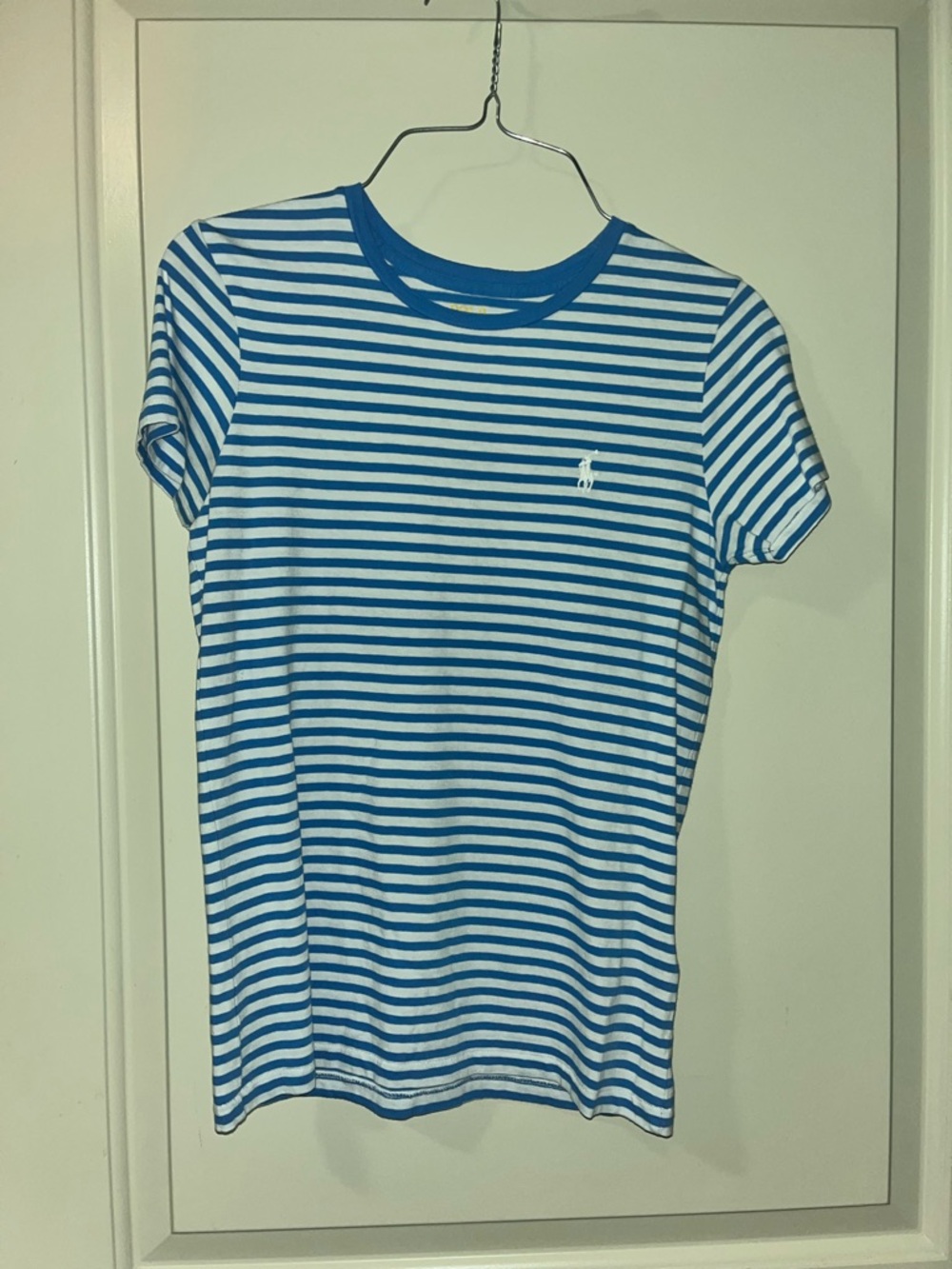 Polo by Ralph Lauren Blue & White Striped Tee with Yellow Logo